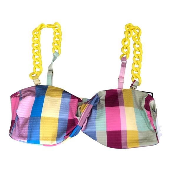 Gianni Bini x Jess Southern Garden Plaid Twist Bandeau Bikini Top Multicolor SM - Picture 4 of 16